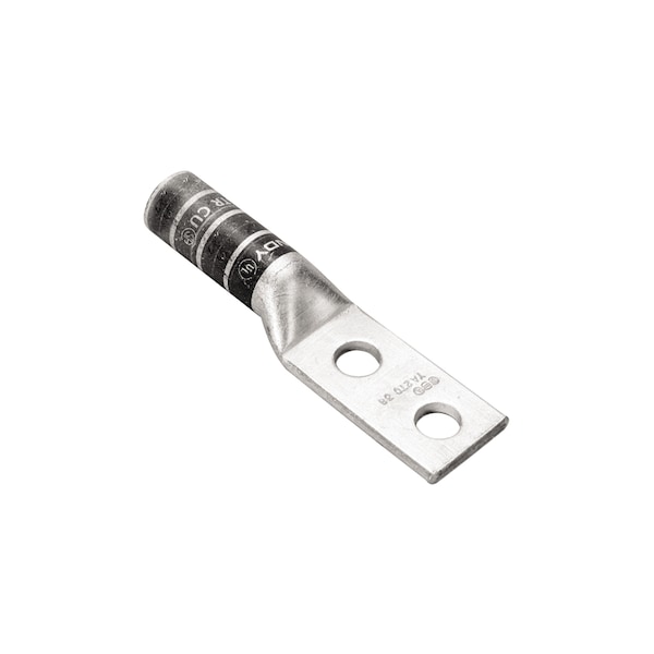 Burndy 2 HOLE LUG, LONG BARREL, 750MCM, 3/8" BOLT HOLE, 1" CENTER, BLACK ROHS YA392NT38